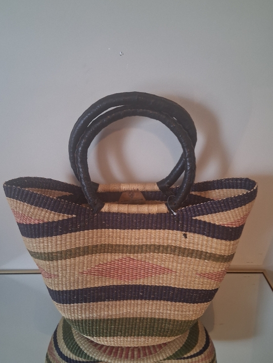 Handbags - Authentic African Ghanaian Bolga Multicolored Handwoven Straw Market Basket